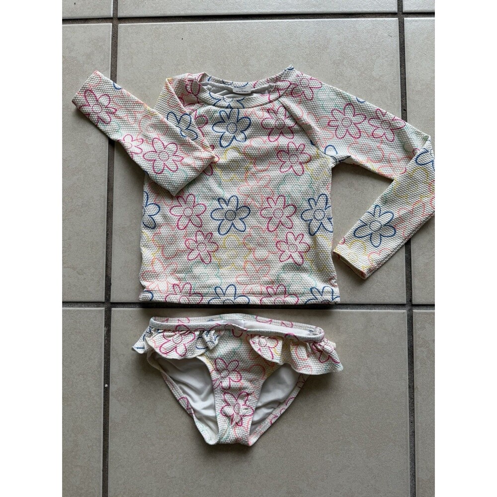 Old Navy Girls 4T 2-Piece Floral Long Sleeve Swim Shirt Bikini Set Ruffle